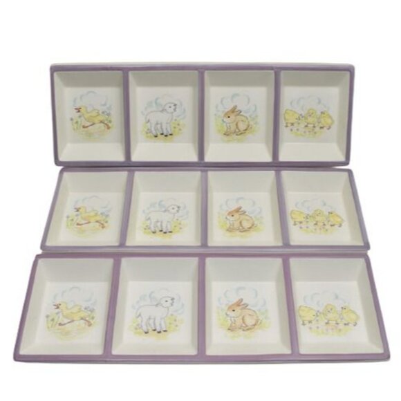 Global Design Connections Divided Rectangular Dish Easter Rabbit Lamb Duck Chick - Picture 8 of 9